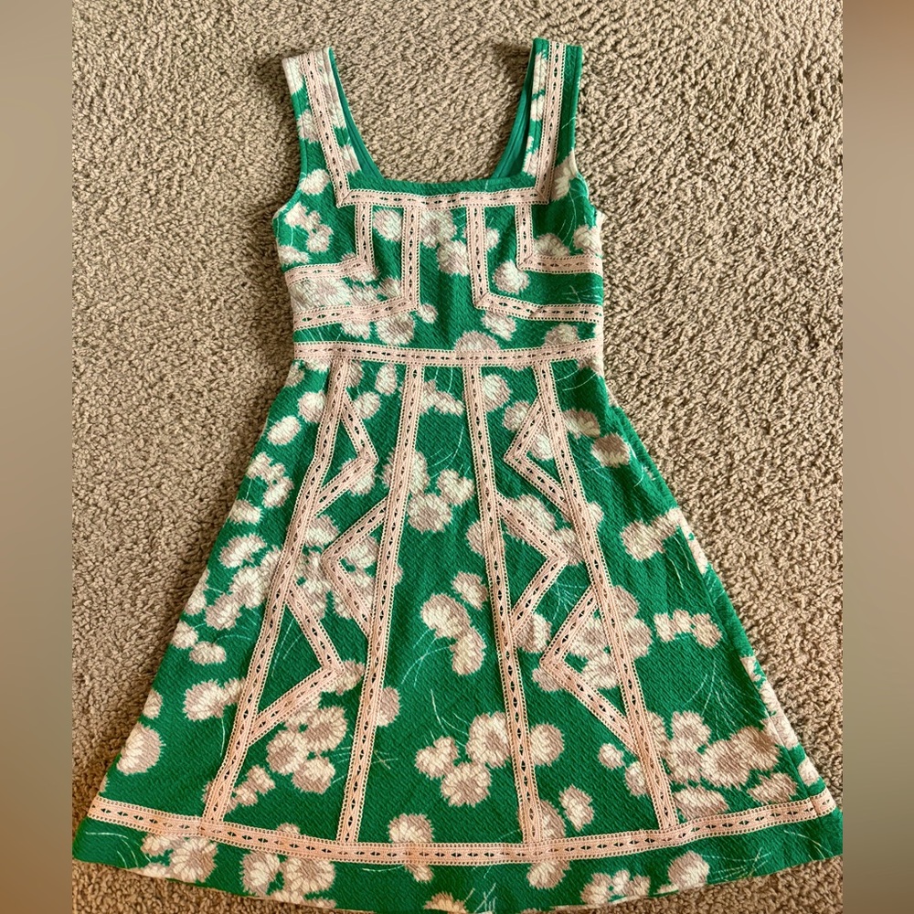 Anthropologie Maeve Green and Cream Floral Dress